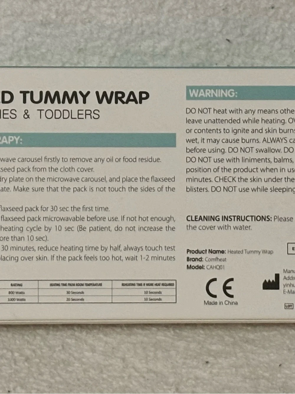 Comfheat Teal Heated Tummy Wrap for Babies & Toddlers